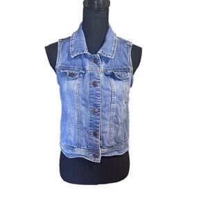 Cherokee Girls Denim Vest Classic Blue Jean Button Front Casual XL Youth
